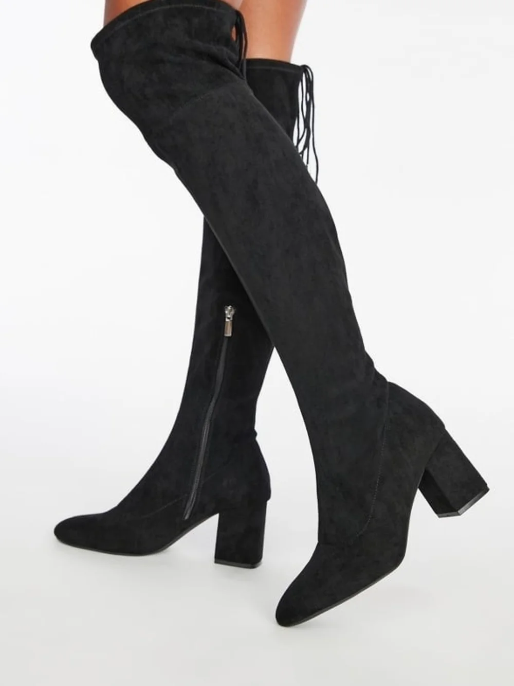 JustFab Black Over-the-Knee Suede Block Heel Boots